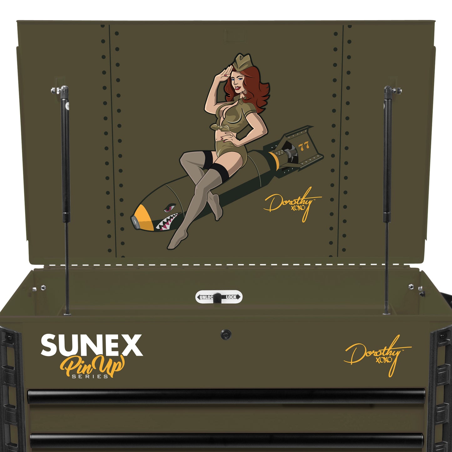 PIN-UP SERIES “DOROTHY” – 39" 6 DRAWER PREMIUM SERVICE CART – VICTORY VIXEN OD GREEN