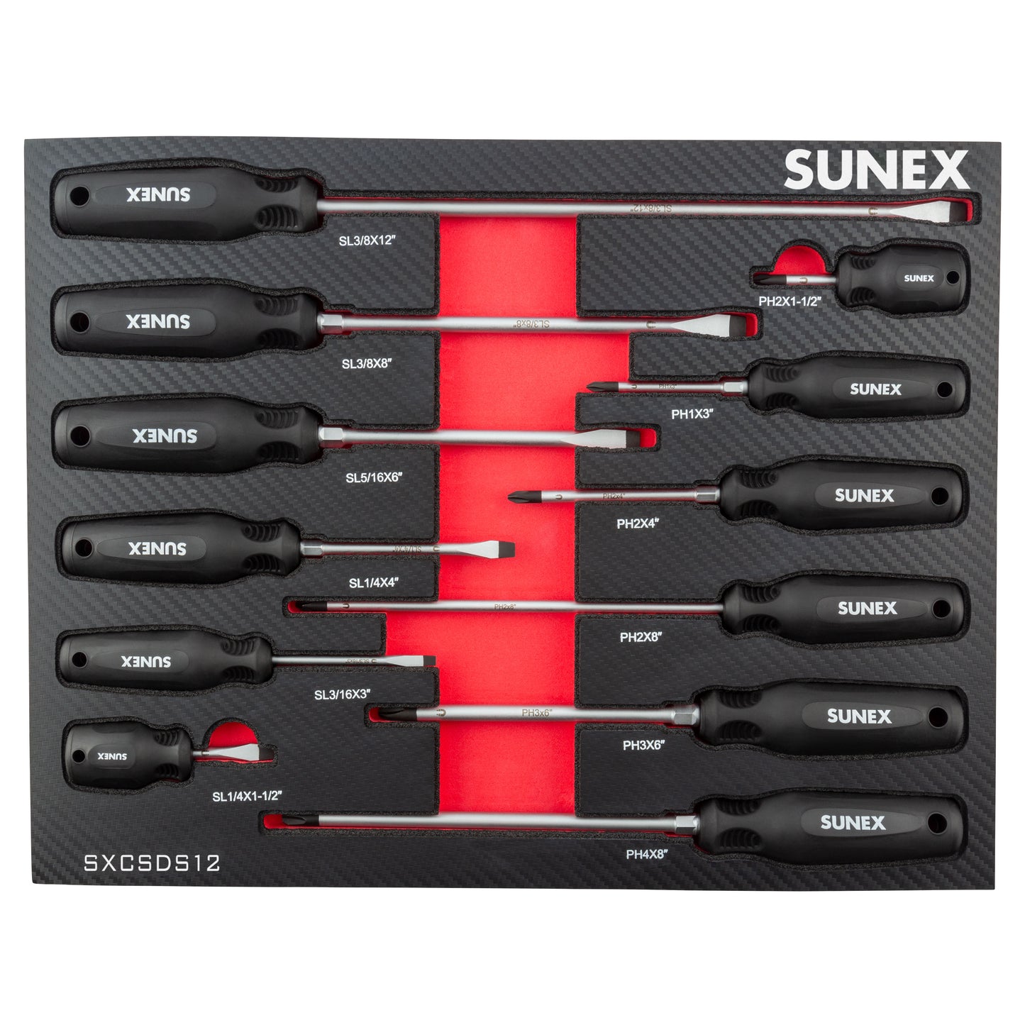 PHILLIPS® & SLOTTED MAGNETIC 12 PIECE SCREWDRIVER SET IN EVA FOAM