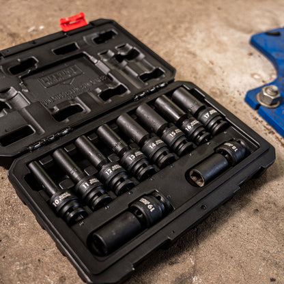 1/2" DRIVE METRIC 6 POINT DEEP UNIVERSAL 10-PIECE IMPACT SOCKET SET