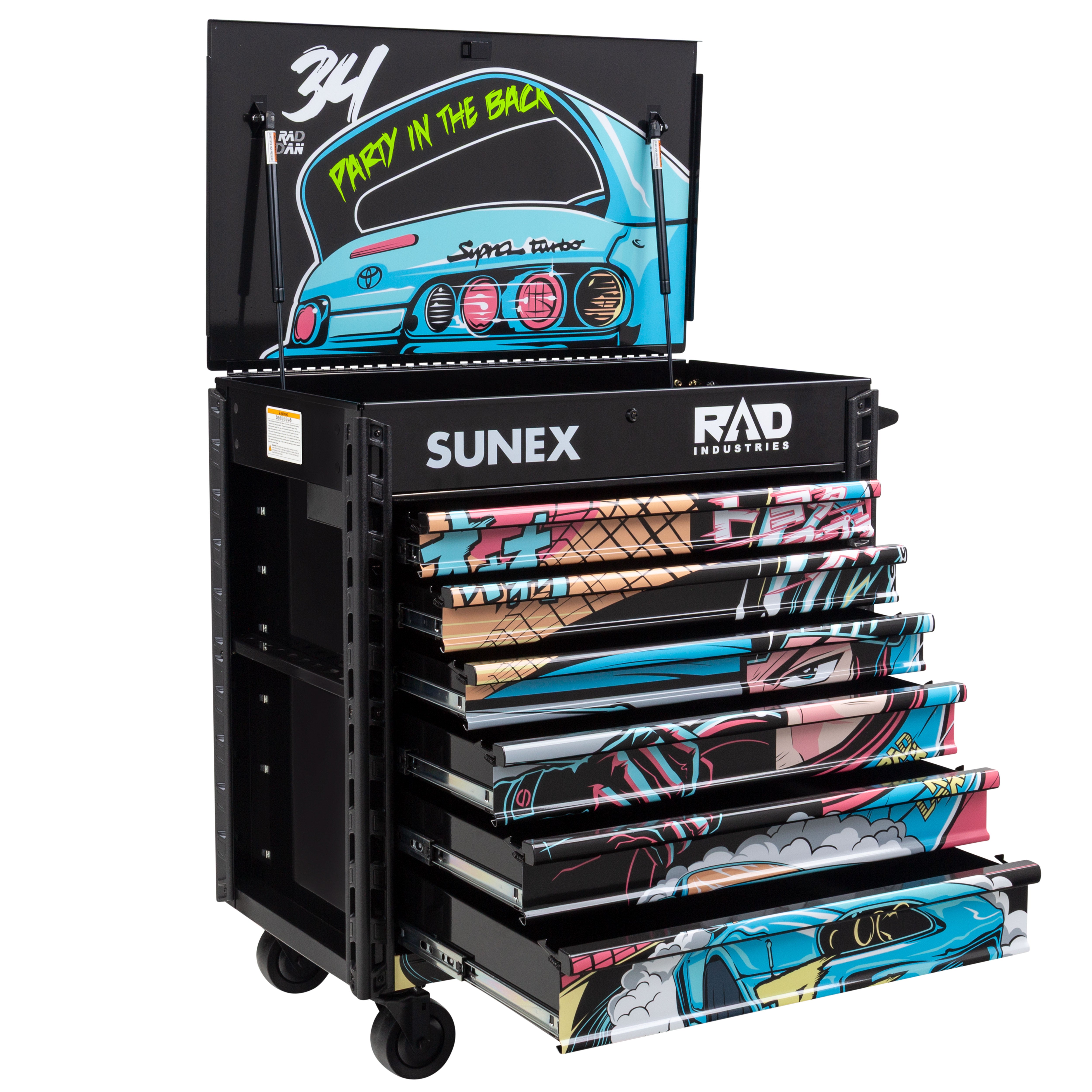 Rad Dan Manga Designed Black Premium Full 6 Drawer Service Cart