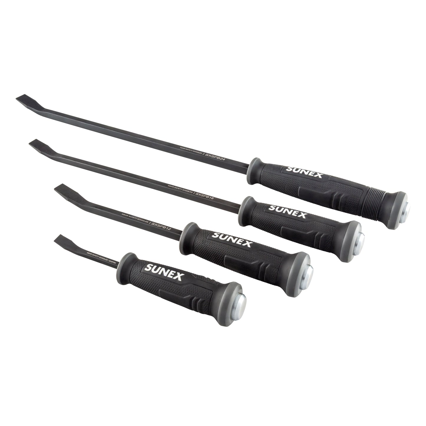 4 PIECE CURVED TIP PRY BAR SET WITH STRIKING CAPS (8", 12", 18", AND 24")