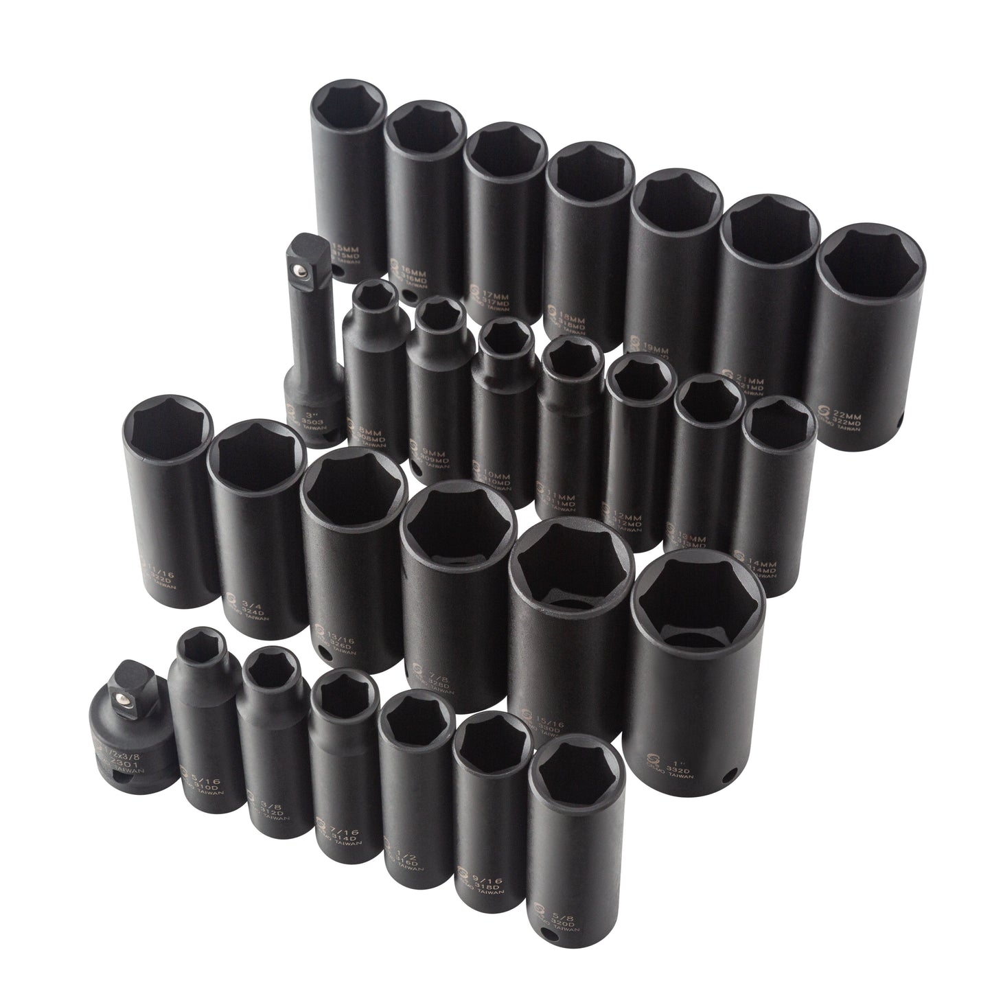 3/8" DRIVE SAE & METRIC 6 POINT DEEP 28-PIECE MASTER IMPACT SOCKET SET