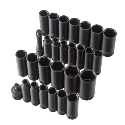 3/8" DRIVE SAE & METRIC 6 POINT DEEP 28-PIECE MASTER IMPACT SOCKET SET