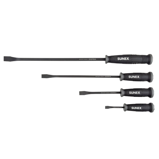 4 PIECE CURVED TIP PRY BAR SET WITH STRIKING CAPS (8", 12", 18", AND 24")