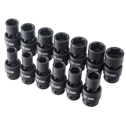 1/2" DRIVE METRIC 6 POINT STANDARD UNIVERSAL 13-PIECE IMPACT SOCKET SET