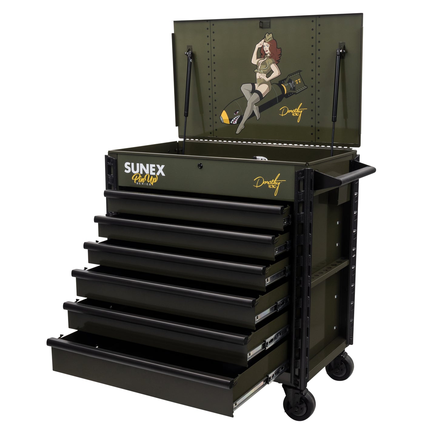 PIN-UP SERIES “DOROTHY” – 39" 6 DRAWER PREMIUM SERVICE CART – VICTORY VIXEN OD GREEN