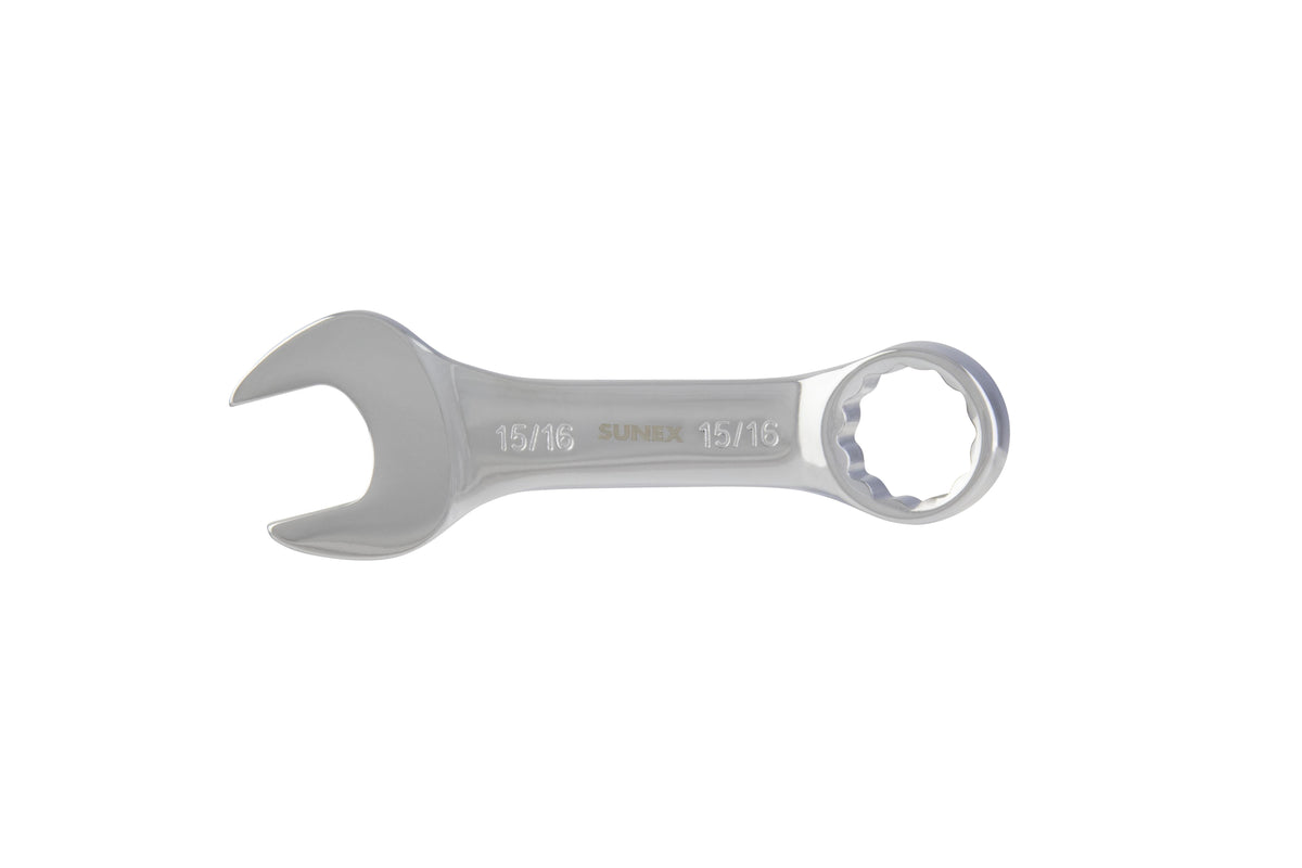 Sunex 15/16” Polished Stubby Combination Wrench – SAE Standard Open Box End (993030)