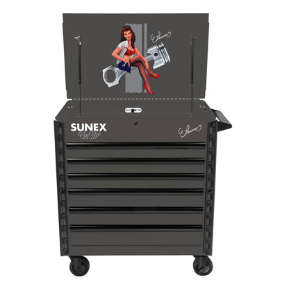PIN-UP SERIES “ELEANOR” – 39" 6 DRAWER PREMIUM SERVICE CART – SIREN SMOKE