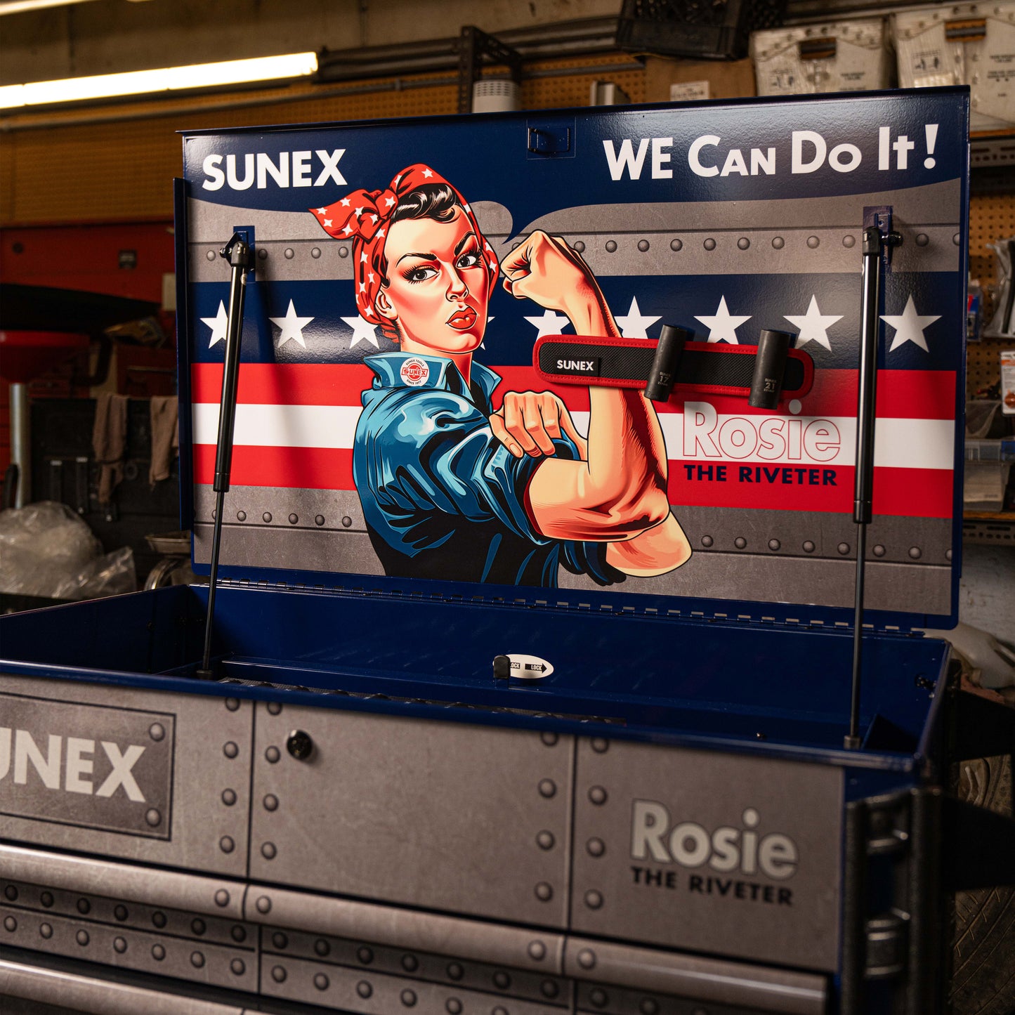 ROSIE THE RIVETER – 39" 6 DRAWER PREMIUM SERVICE CART – BLUE