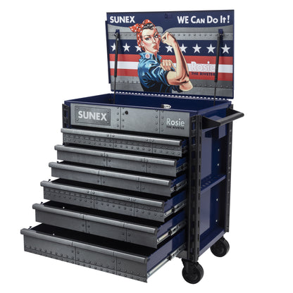 ROSIE THE RIVETER – 39" 6 DRAWER PREMIUM SERVICE CART – BLUE
