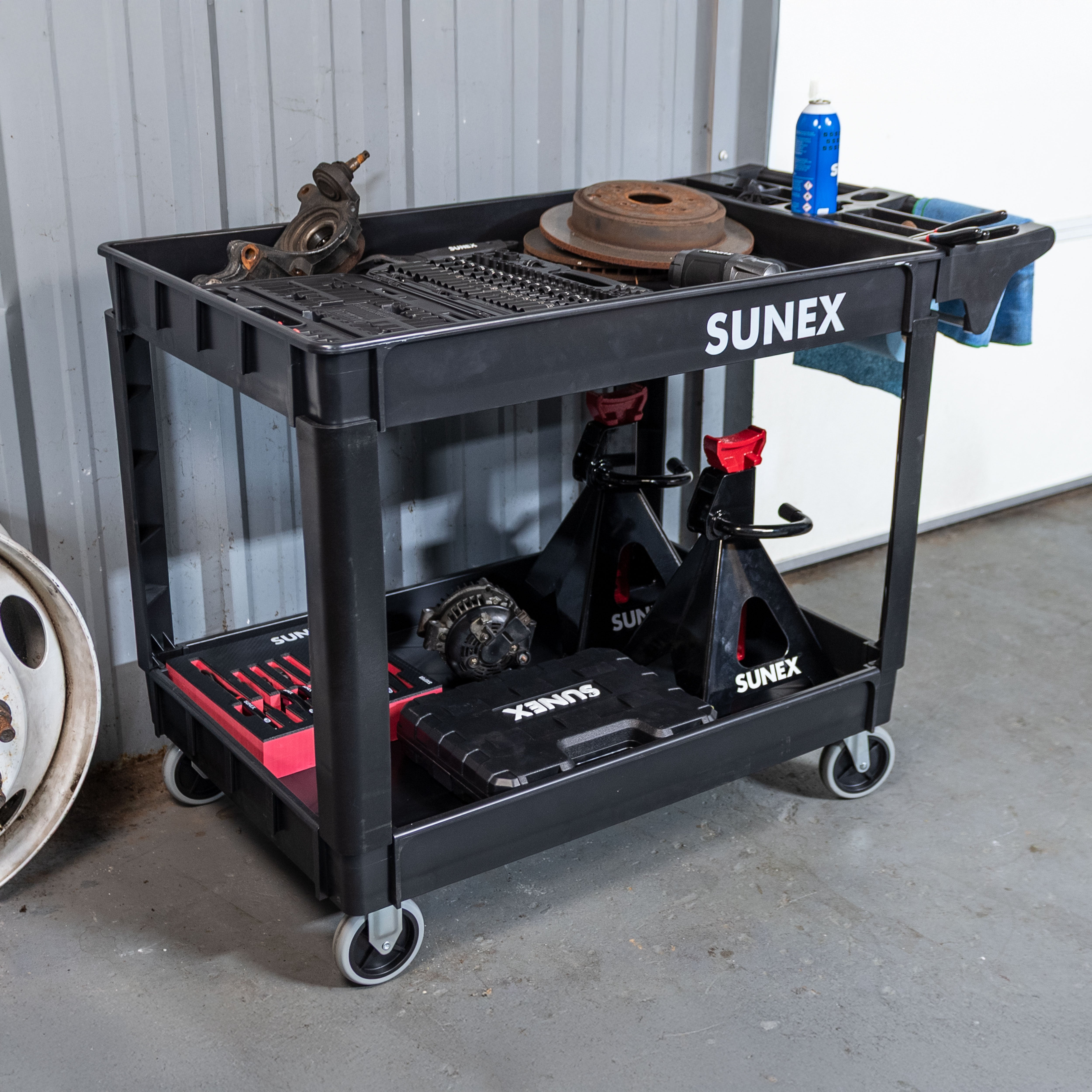 Large Heavy-Duty 2-Shelf Utility Cart – SUNEX Tools