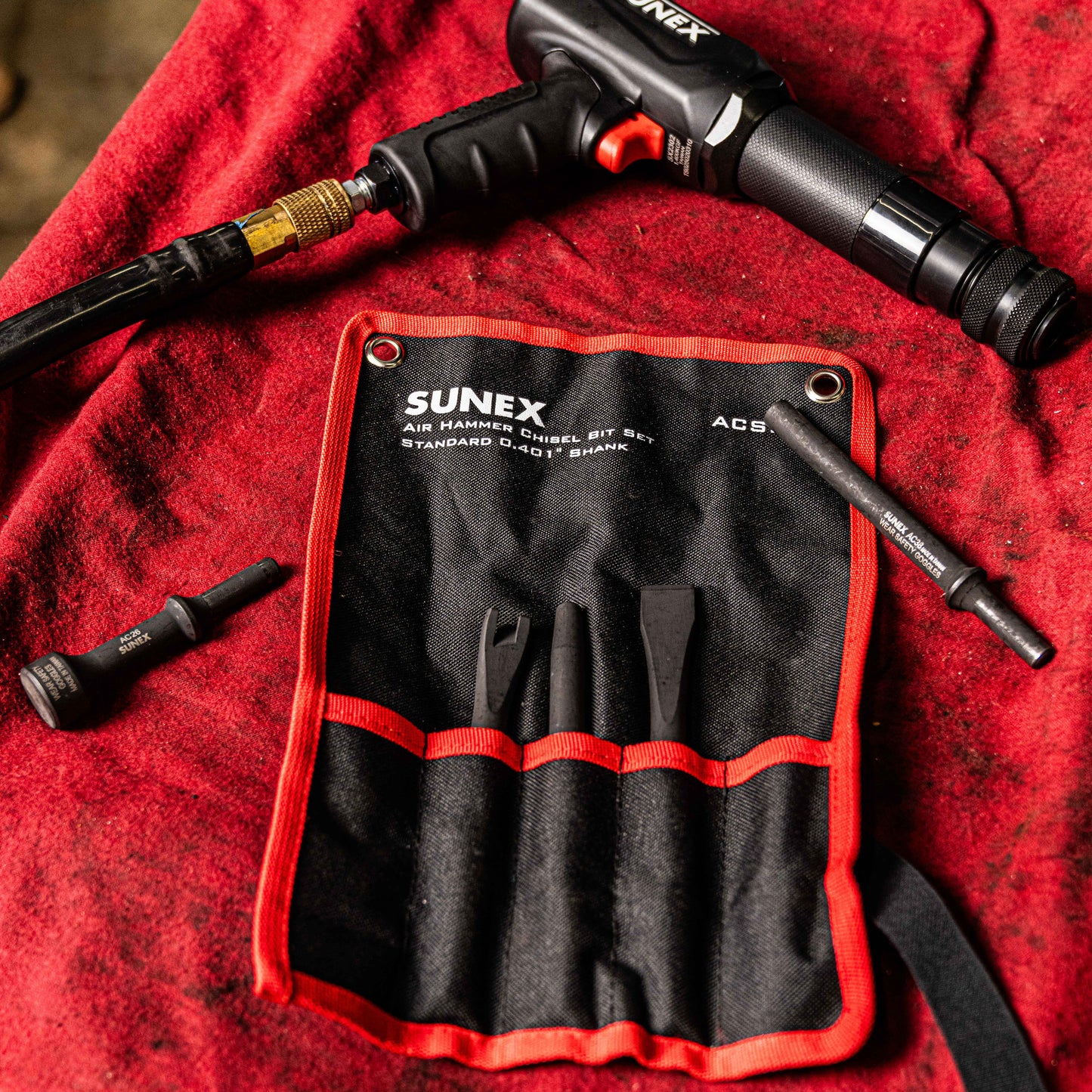 AIR HAMMER CHISEL STANDARD 5 PIECE SET IN PORTABLE TOOL ROLL