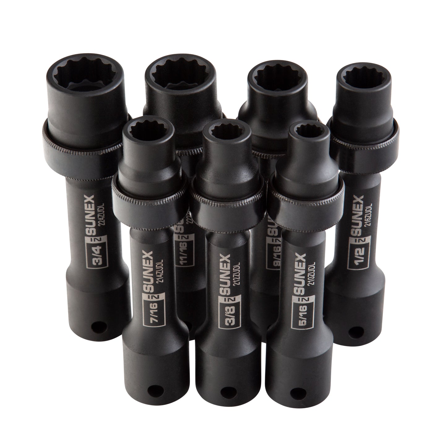 1/2" DRIVE SAE 12 POINT DRIVELINE LIMITED CLEARANCE UNIVERSAL 7-PIECE IMPACT SOCKET SET