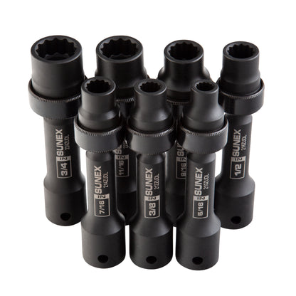 1/2" DRIVE SAE 12 POINT DRIVELINE LIMITED CLEARANCE UNIVERSAL 7-PIECE IMPACT SOCKET SET