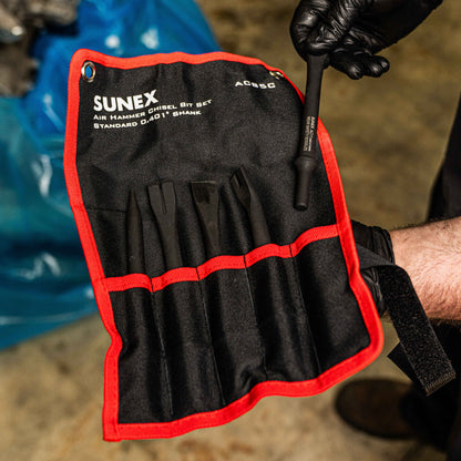 AIR HAMMER CHISEL 7” CUTTING 5 PIECE SET IN PORTABLE TOOL ROLL