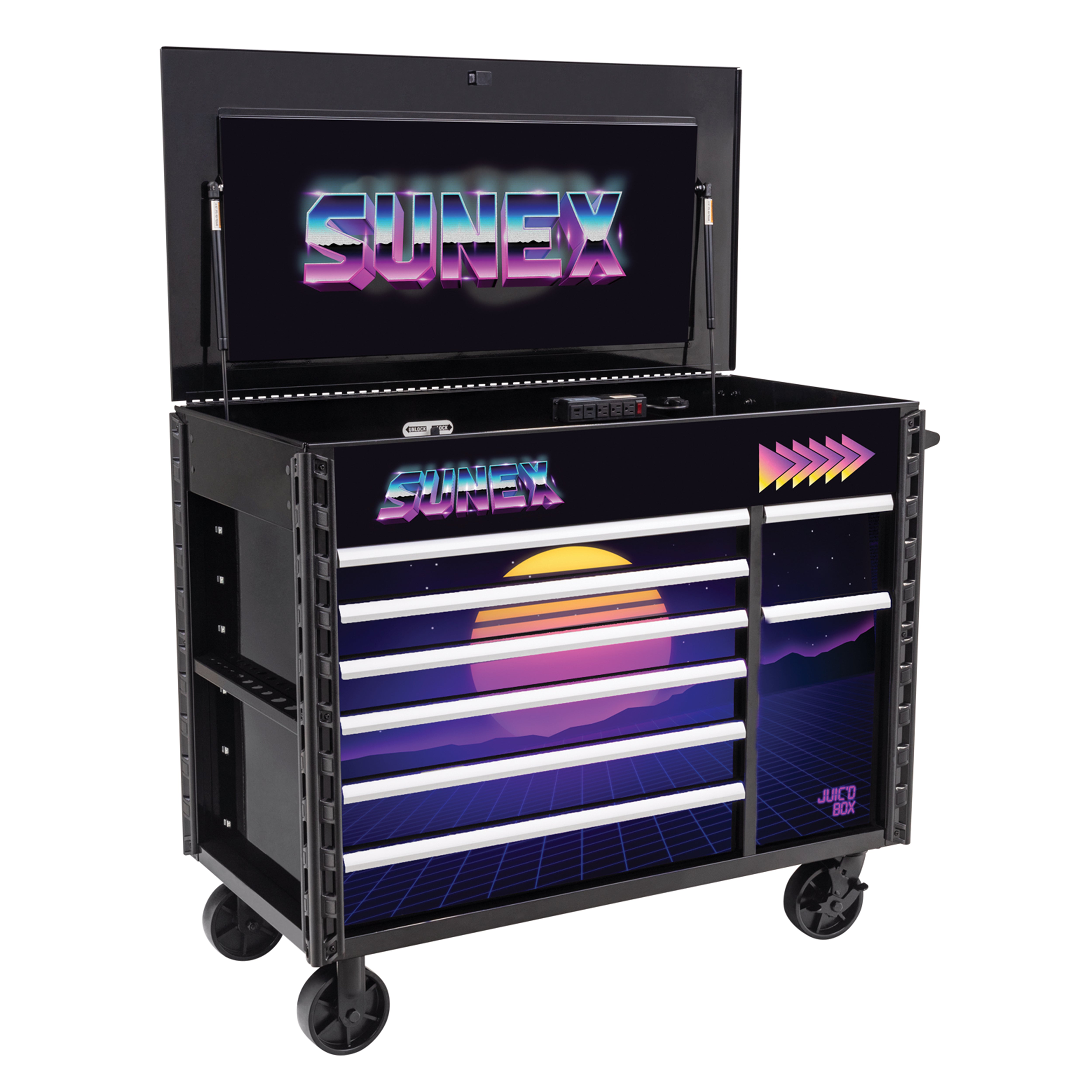 SUNEX Tools Juic'd BOX 50” 7 Drawer Powered Cart – 8065PCBKSYNTH