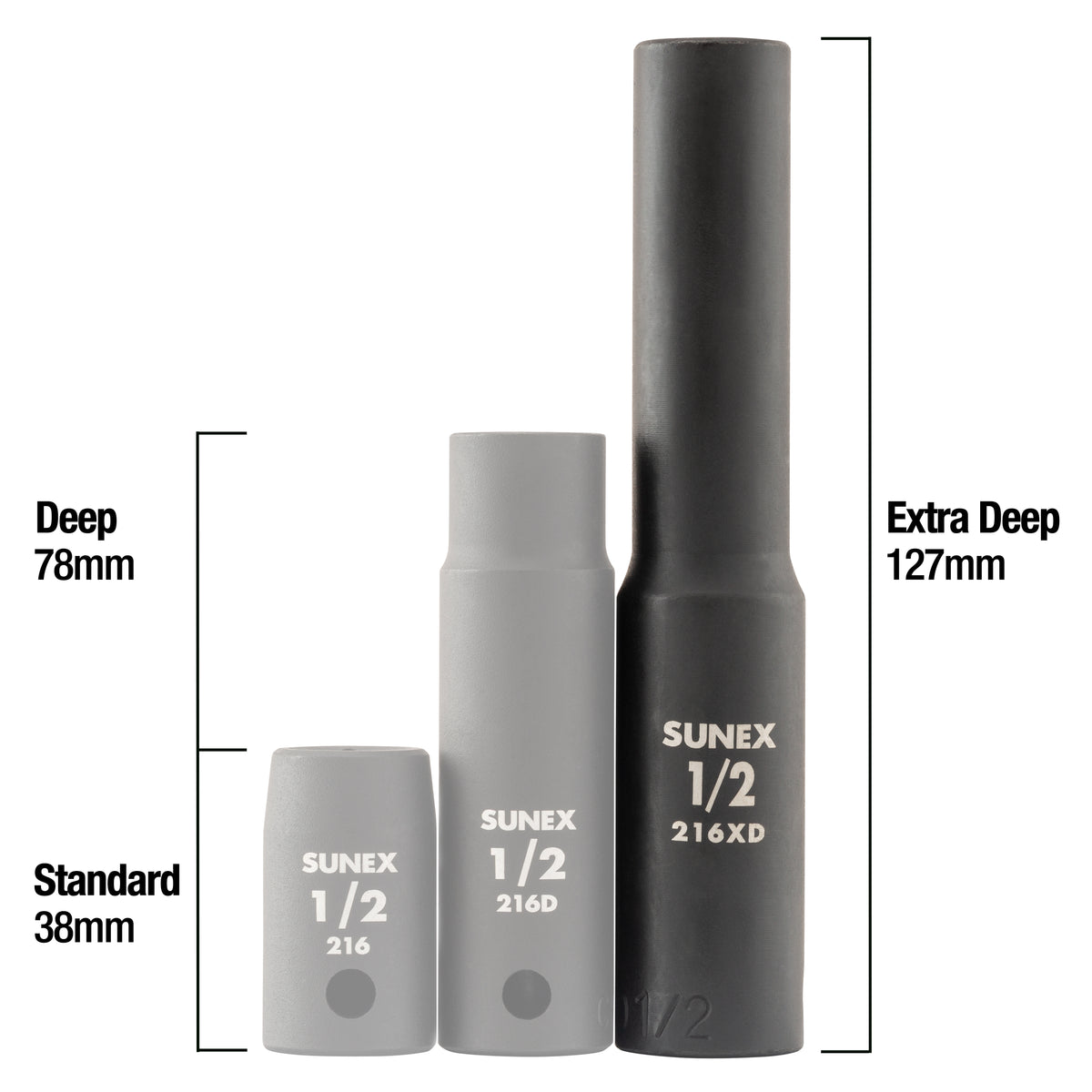 1/2" DRIVE SAE 6 POINT EXTRA DEEP 8-PIECE IMPACT SOCKET SET