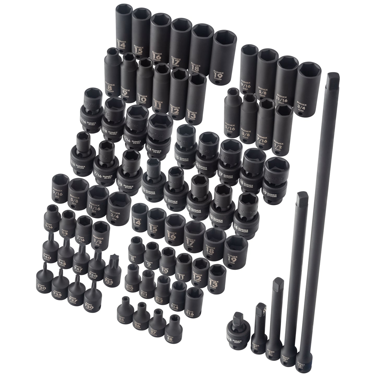3/8" DRIVE SAE & METRIC 6 POINT STANDARD & DEEP WITH UNIVERSAL SOCKETS , STAR & EXTERNAL STAR BIT 80-PIECE MASTER IMPACT SOCKET SET