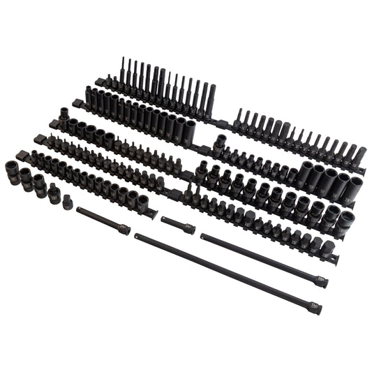 3/8" DRIVE SAE & METRIC STANDARD & DEEP WITH UNIVERSALS, STAR, E-STAR, TAMPERPROOF STAR, TRIPLE SQUARE, & HEX BIT 145-PIECE MASTER IMPACT SOCKET & BIT