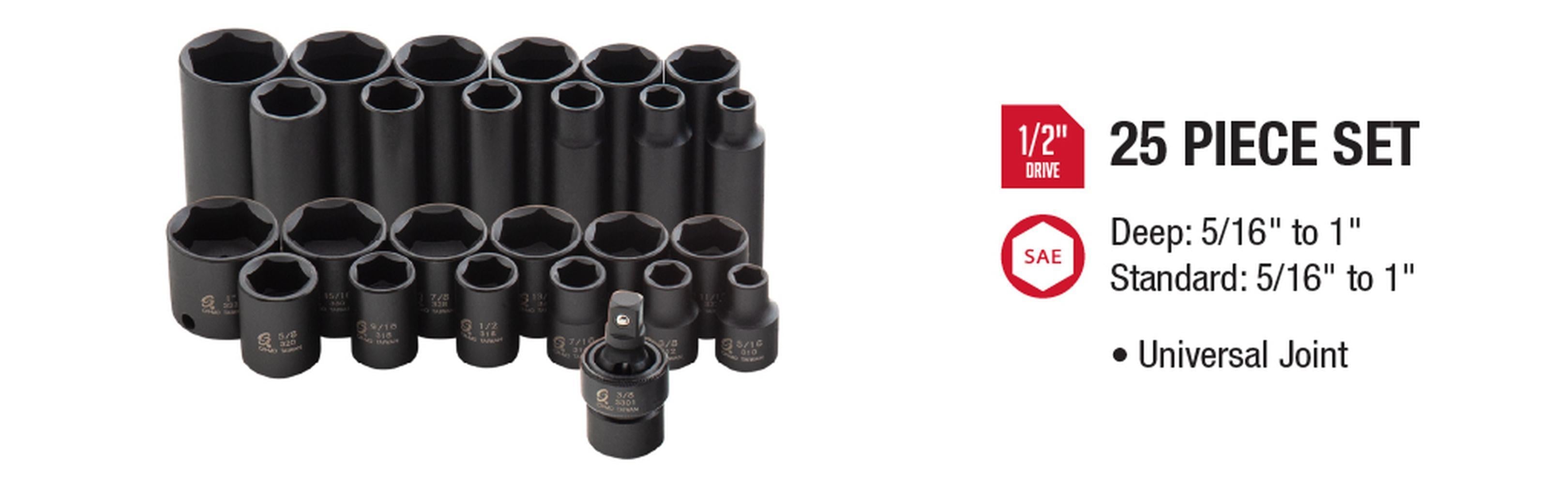 Sunex 3325 25-Piece 3/8" Drive SAE 6-Point Master Impact Socket Set