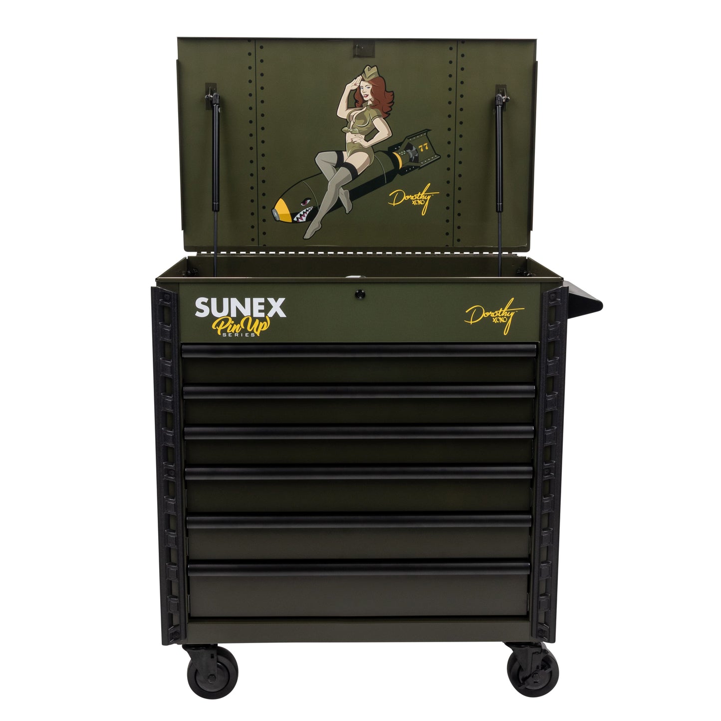 PIN-UP SERIES “DOROTHY” – 39" 6 DRAWER PREMIUM SERVICE CART – VICTORY VIXEN OD GREEN