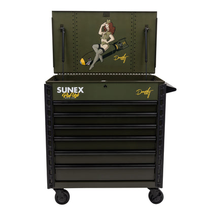PIN-UP SERIES “DOROTHY” – 39" 6 DRAWER PREMIUM SERVICE CART – VICTORY VIXEN OD GREEN