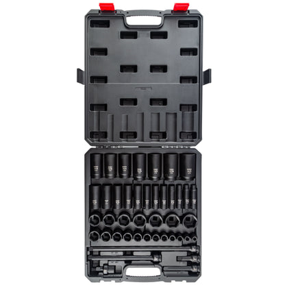1/2" DRIVE SAE 6 POINT STANDARD & DEEP 43-PIECE MASTER IMPACT SOCKET SET