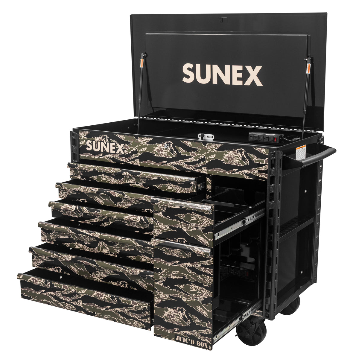 SHADOW TIGER CAMOUFLAGE - JUIC’D BOX 50" 7 DRAWER POWERED CART – BLACK