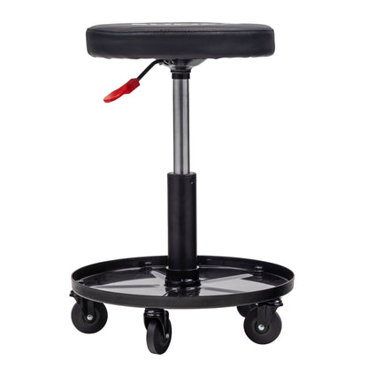 20.5” ADJUSTABLE HEIGHT SHOP SEAT WITH 1" DEEP TOOL TRAY - BLACK/RED