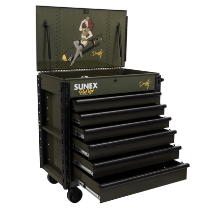 PIN-UP SERIES “DOROTHY” – 39" 6 DRAWER PREMIUM SERVICE CART – VICTORY VIXEN OD GREEN