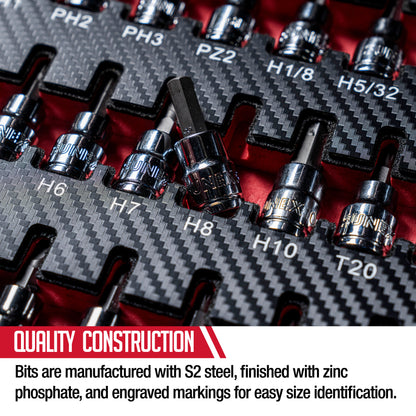 3/8" DRIVE SAE & METRIC HEX, TORX, TAMPERPROOF TORX, PHILLIPS, POZIDRIV & SLOTTED SET IN EVA FOAM