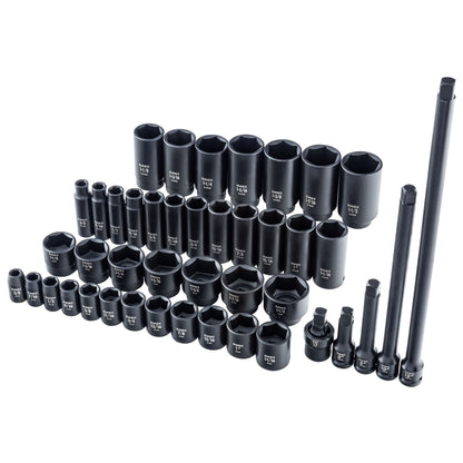 1/2" DRIVE SAE 6 POINT STANDARD & DEEP 43-PIECE MASTER IMPACT SOCKET SET