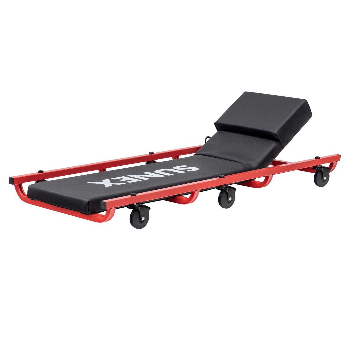 6 CASTER CREEPER WITH ADJUSTABLE HEADREST - BLACK/RED