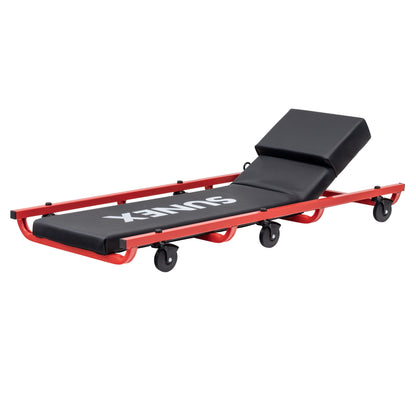 6 CASTER CREEPER WITH ADJUSTABLE HEADREST - BLACK/RED