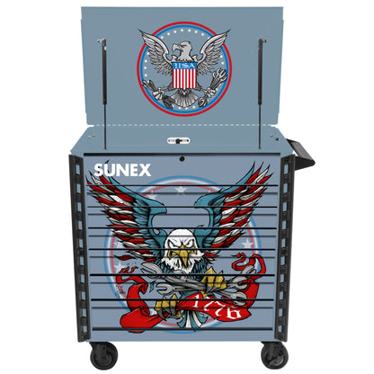 TONY SQUINDO – EAGLE OF THE REPUBLIC OF REPAIR – 39" 6 DRAWER PREMIUM SERVICE CART – BLUE STEEL