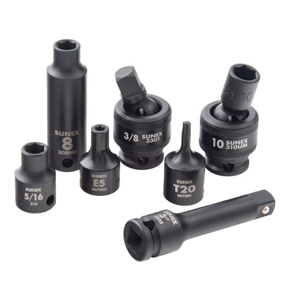 3/8" DRIVE SAE & METRIC 6 POINT STANDARD & DEEP WITH UNIVERSAL SOCKETS , STAR & EXTERNAL STAR BIT 80-PIECE MASTER IMPACT SOCKET SET