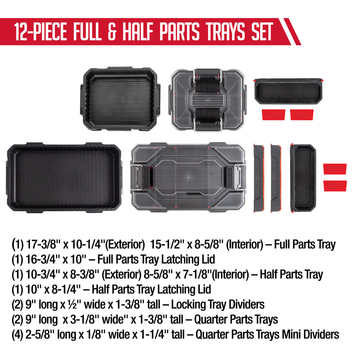 12 PIECE FULL AND HALF PARTS TRAY SET