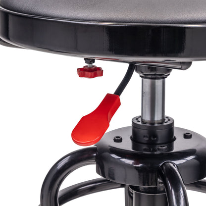 HYDRAULIC HEIGHT ADJUSTABLE SHOP STOOL WITH BACK (29" - 34" - BLACK/RED)