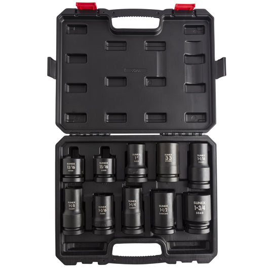 1" DRIVE SAE & METRIC 6 POINT HEAVY-DUTY WHEEL 10-PIECE IMPACT SOCKET SET