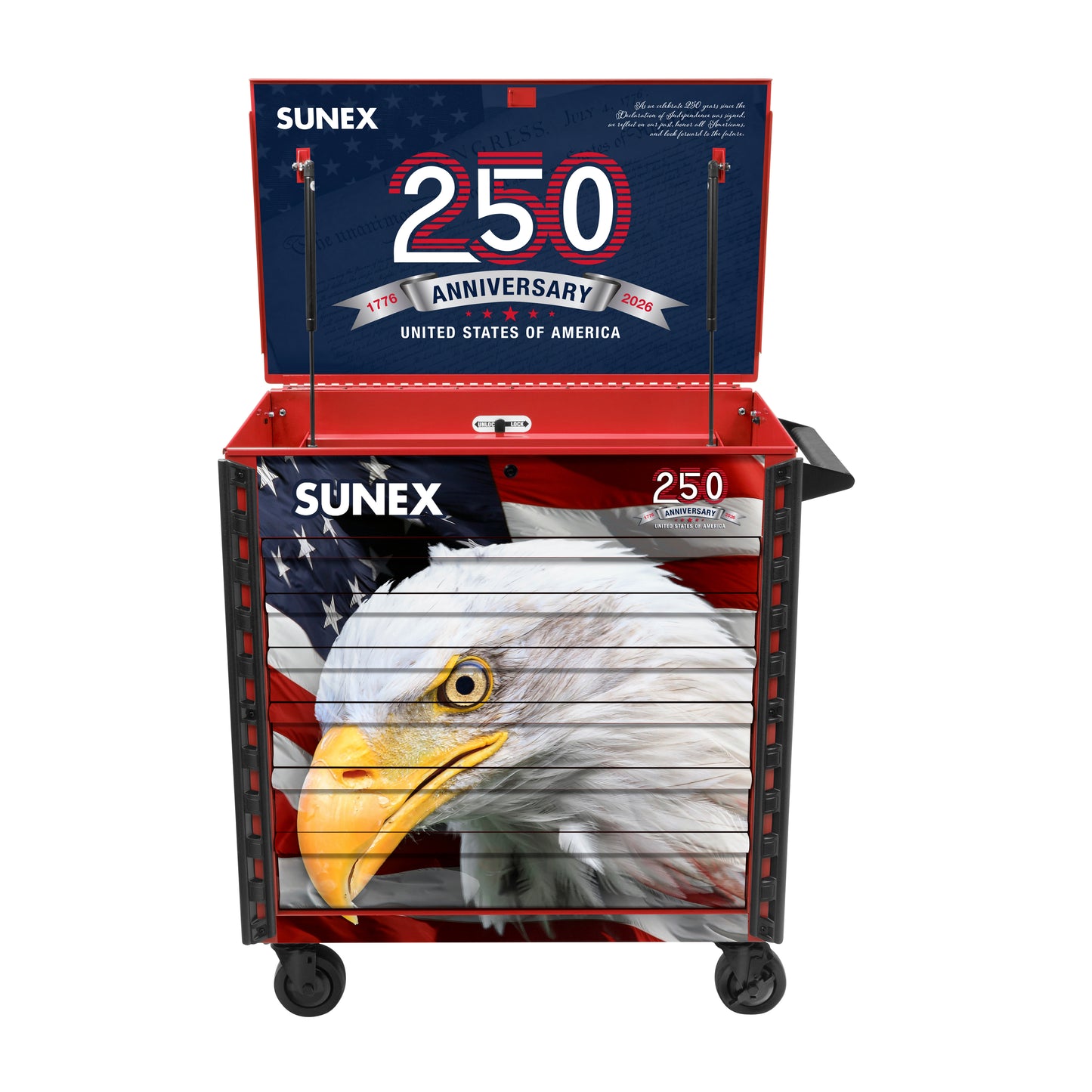 AMERICAN EAGLE 250th – 39" 6 DRAWER PREMIUM SERVICE CART – OLD GLORY RED