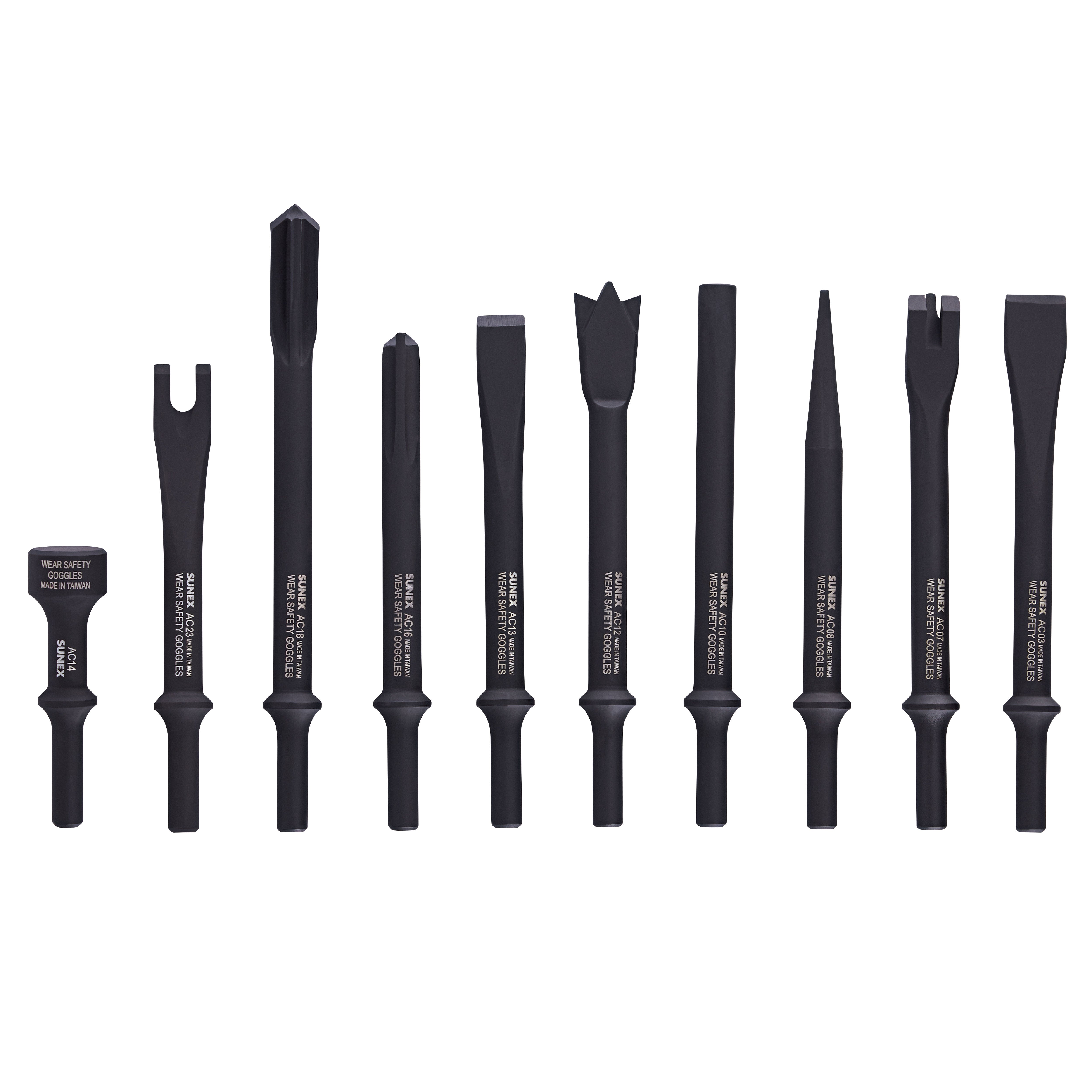Air Hammer Chisel Standard 10 Piece Set In Portable Tool Roll