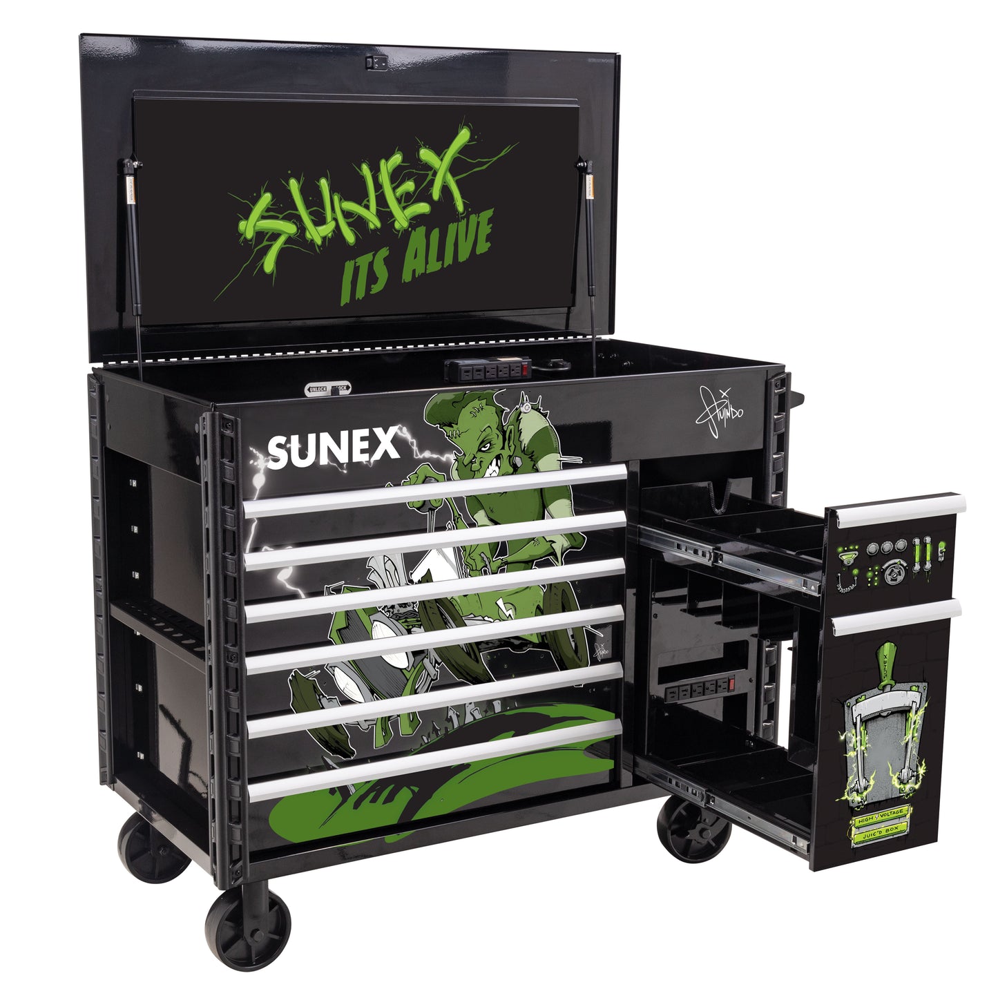 TONY SQUINDO “IT’S ALIVE!!” JUIC’D BOX 50” 7 DRAWER POWERED CART - BLACK