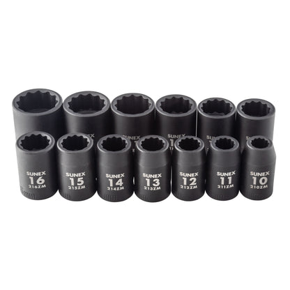 1/2" DRIVE METRIC 12 POINT IMPACT 13 PIECE SET SOCKET SET (RAIL)