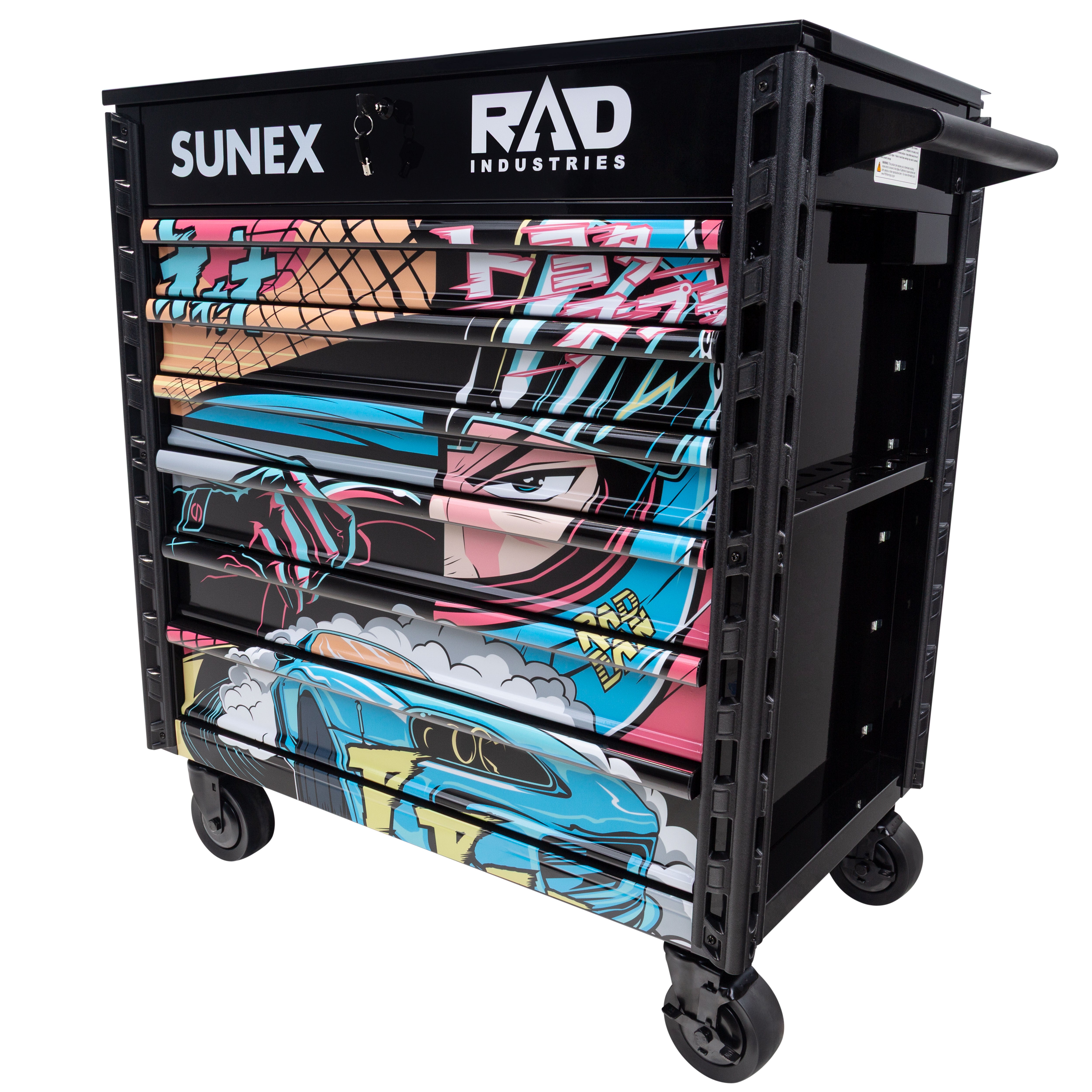 Rad Dan Manga Designed Black Premium Full 6 Drawer Service Cart