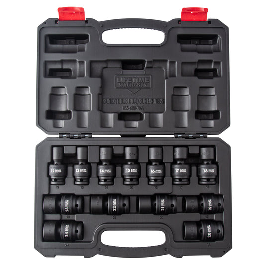 1/2" DRIVE METRIC 6 POINT STANDARD UNIVERSAL 13-PIECE IMPACT SOCKET SET