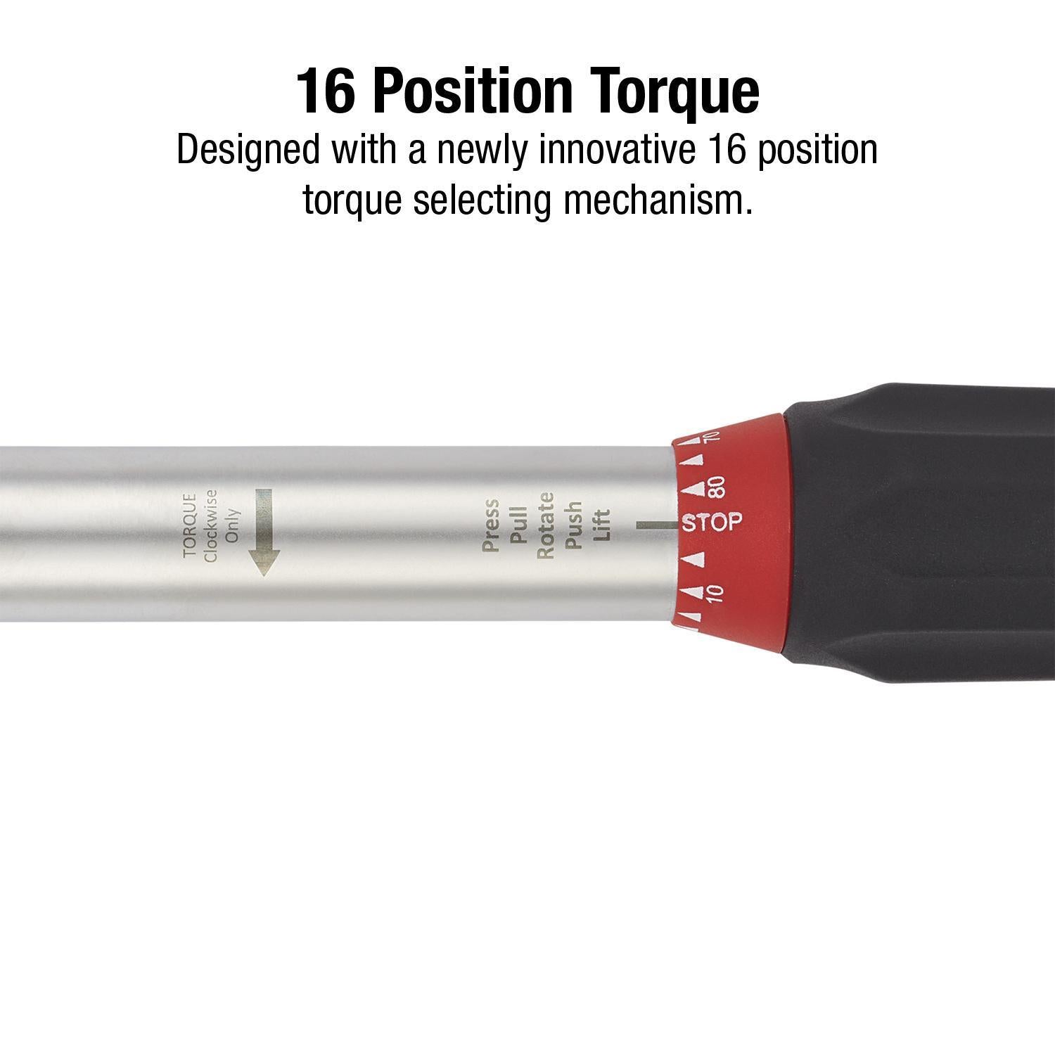 Torque Wrench, Indexing, 5 To 80 Ft-Lb, 16 Pos, 48T, 3/8