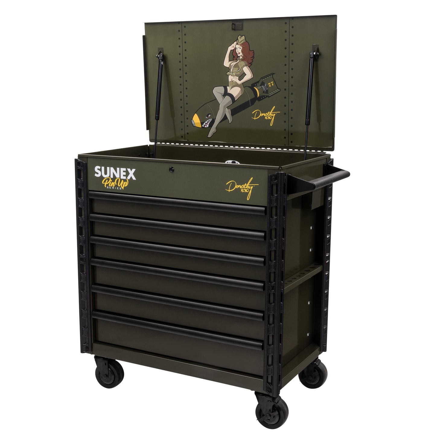 PIN-UP SERIES “DOROTHY” – 39" 6 DRAWER PREMIUM SERVICE CART – VICTORY VIXEN OD GREEN