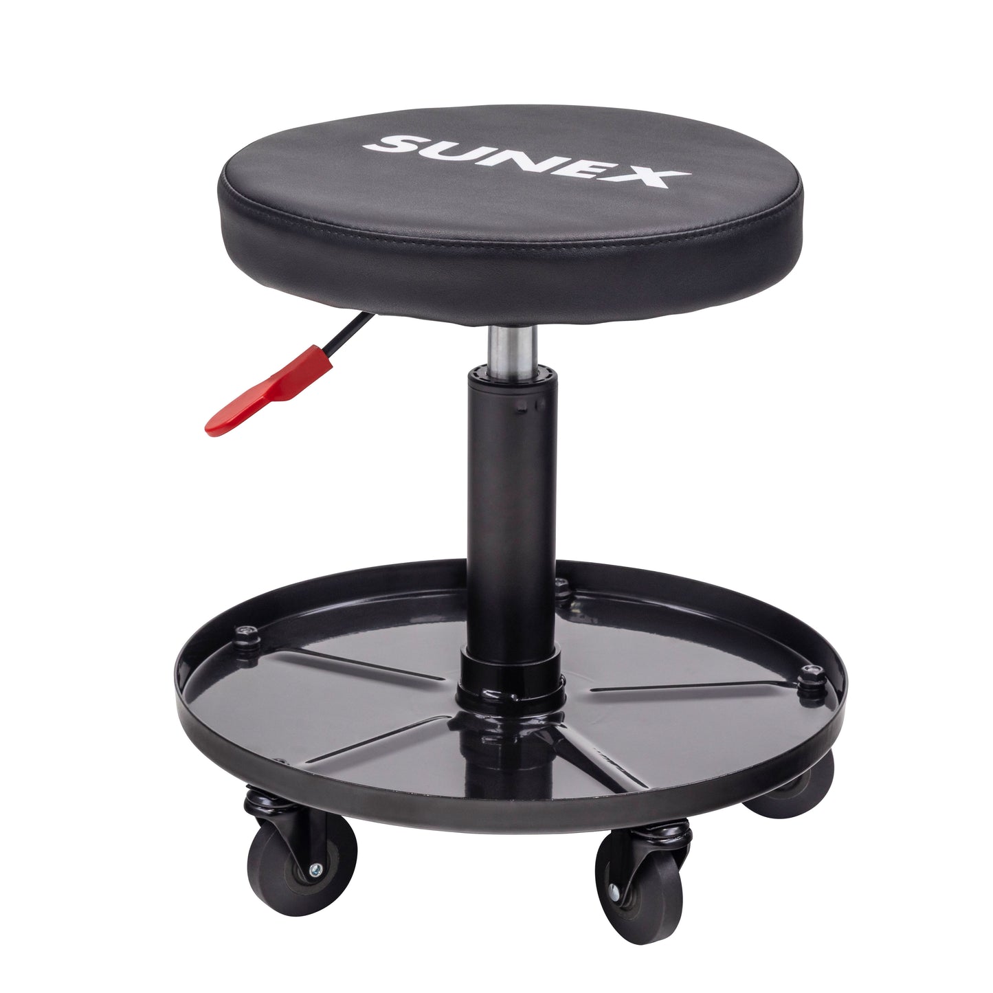 20.5” ADJUSTABLE HEIGHT SHOP SEAT WITH 1" DEEP TOOL TRAY - BLACK/RED