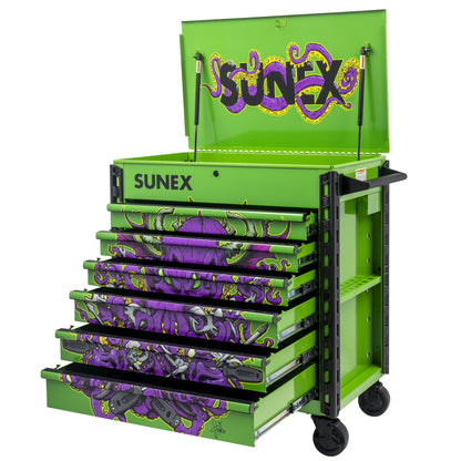 TONY SQUINDO – CTOOLU – 39" 6 DRAWER PREMIUM SERVICE CART – LIME GREEN