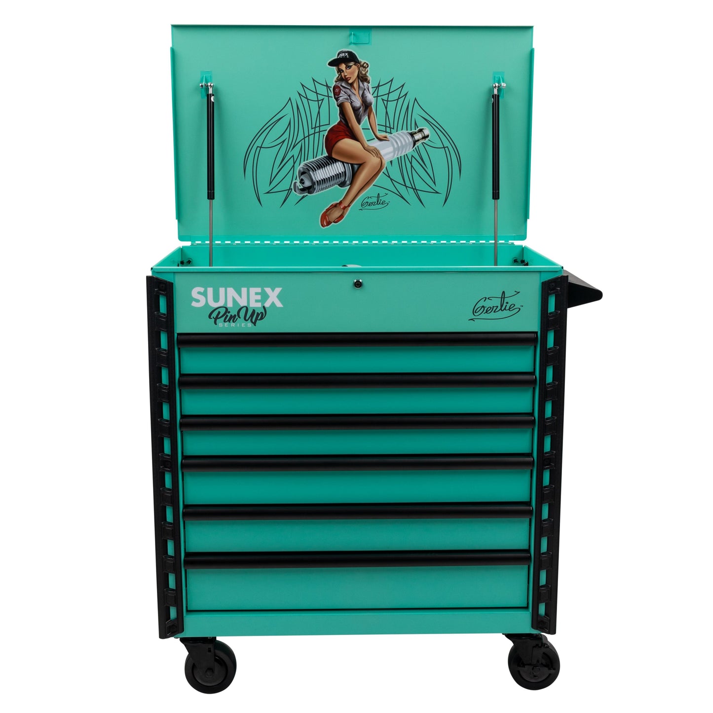 PIN-UP SERIES “GERTIE” – 39" 6 DRAWER PREMIUM SERVICE CART – ATOMIC ANGEL AQUA